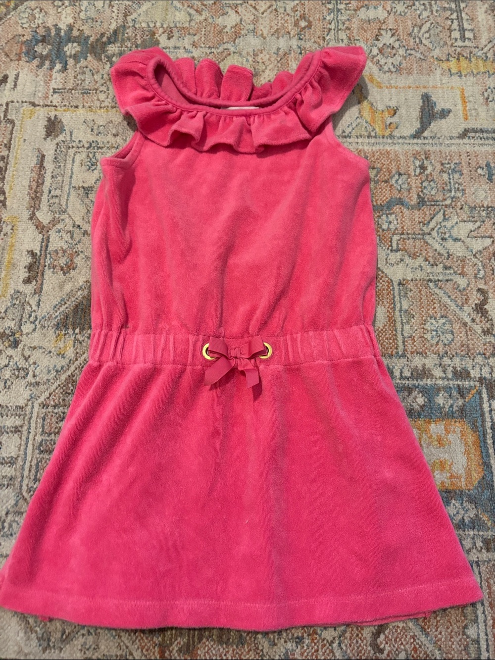 Janie and Jack Hot Pink Ruffle Neck Velour Swim Coverup Dress